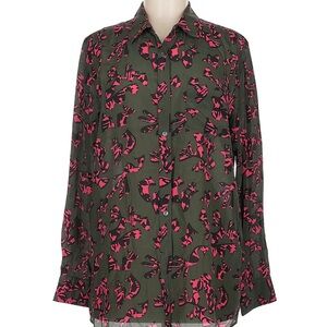 Banana Republic Women's Silk Blouse Long Sleeve Green Fuchsia Size M